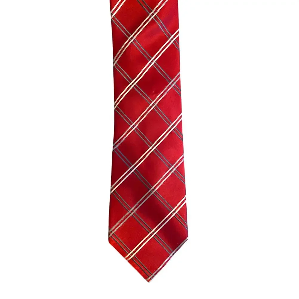 Donald J Trump Signature Collection Red Plaid Silk Neck Tie USA‎